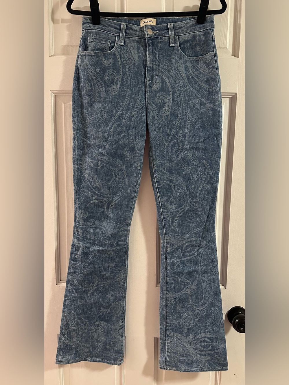 L'AGENCE Stassi High Rise Paisley Laser Flare Jeans Size 27